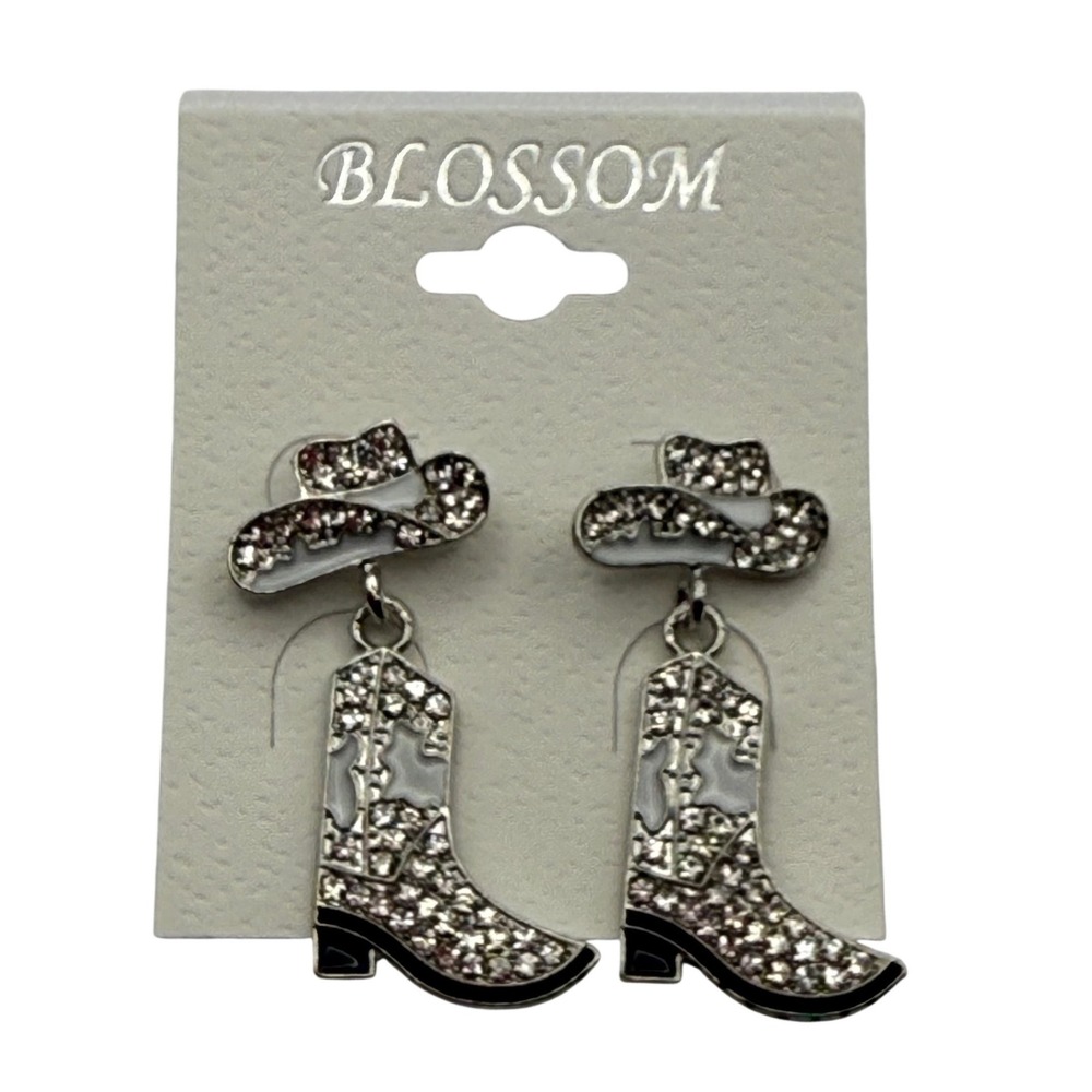 Womens‎ Rhinestone Cowboy Boot & Hat Dangle Earrings Western Country